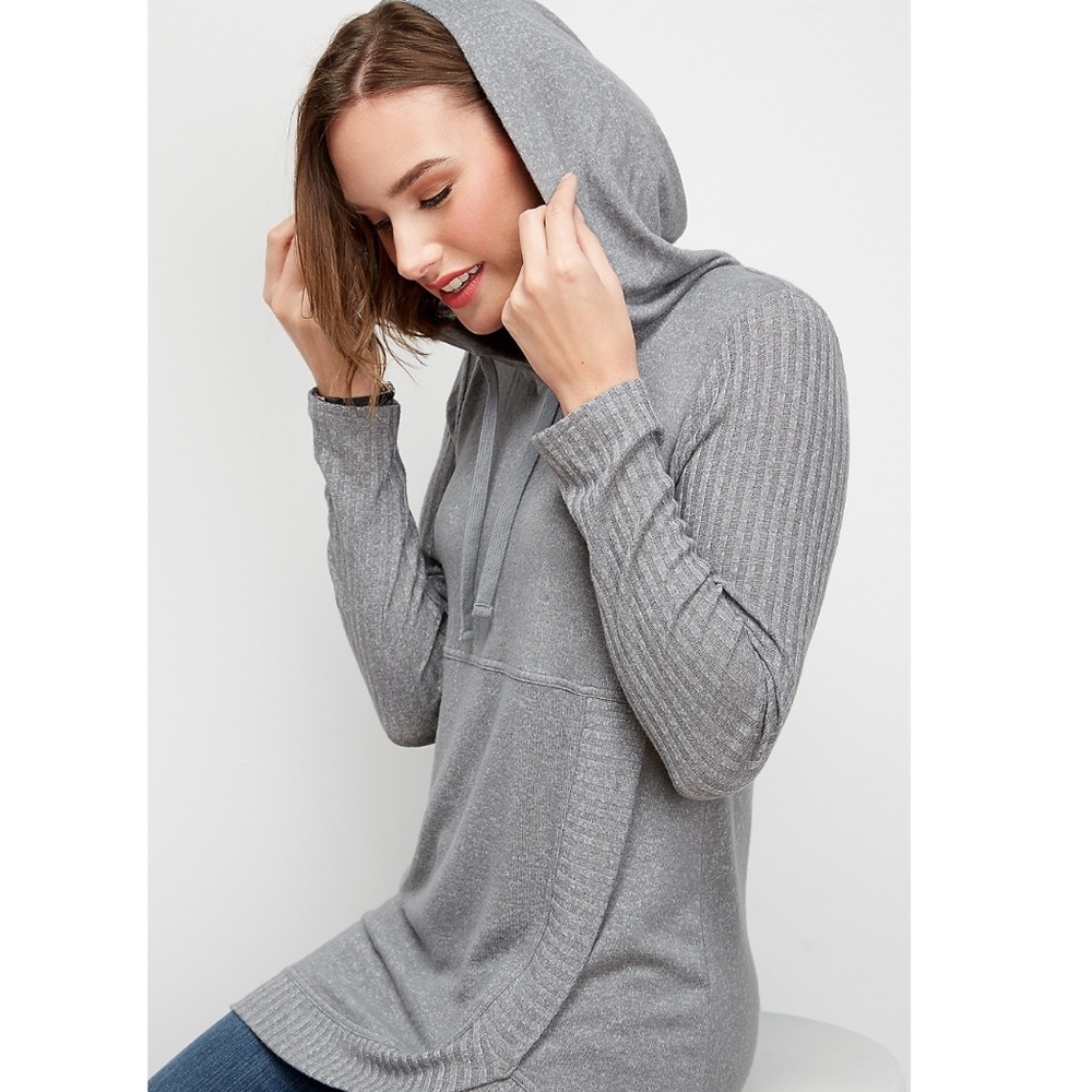 Maurices Gray Brushed Tulip Hem Long Sleeve Hoodie - Picture 1 of 7